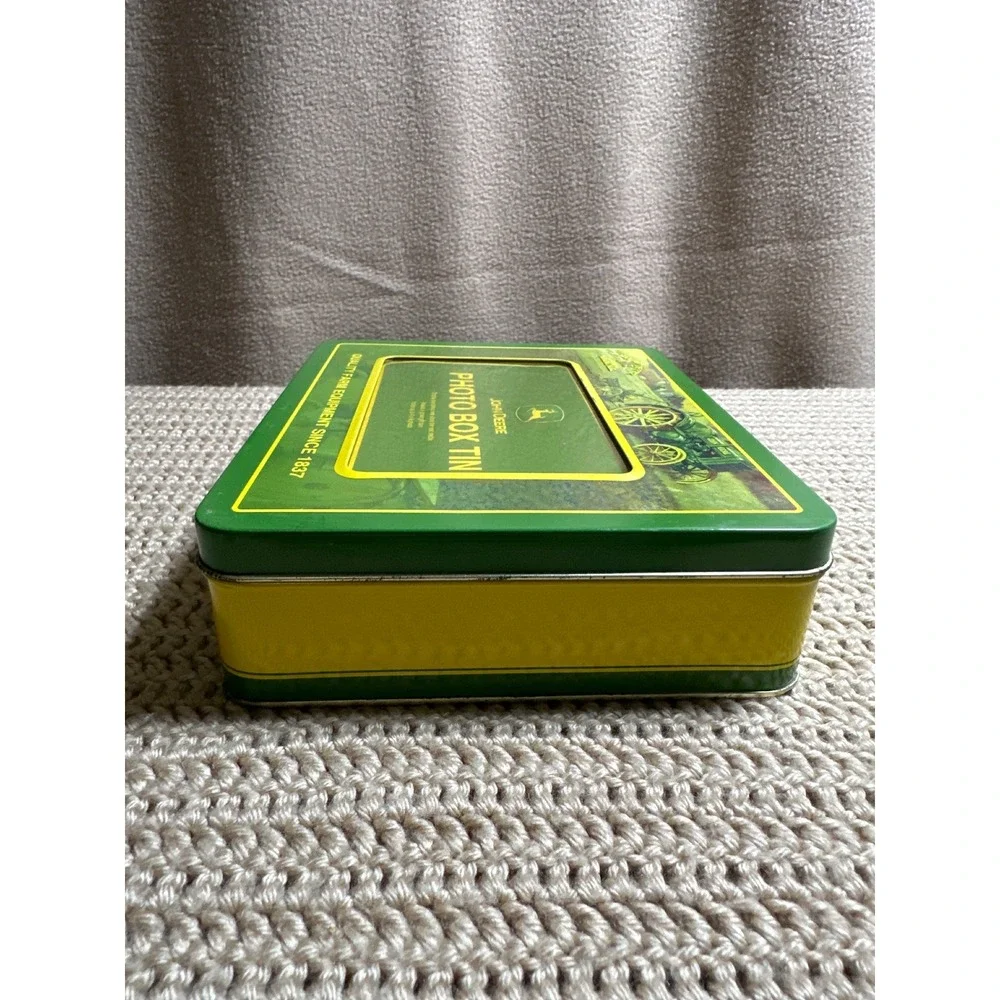 John Deere Photo Box Tin Green Yellow Vintage Tractor 4x6 Picture Frame Storage